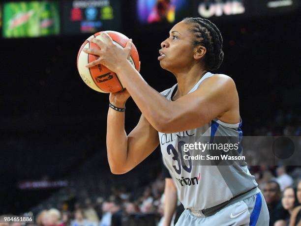 Tanisha Wright of the Minnesota Lynx shoots against the Las Vegas Aces during their game at the Mandalay Bay Events Center on June 24, 2018 in Las...