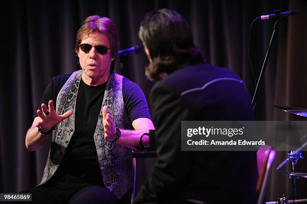 Musician George Thorogood is interviewed by Vice President of MusiCares and the GRAMMY Foundation Scott Goldman before performing onstage at the...