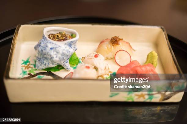 japanese cuisine kaiseki style in ryokan at kyoto japan - 料亭 ストックフォトと画像