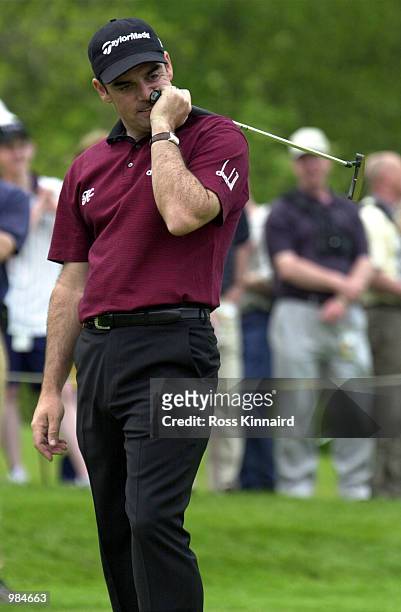 Paul McGinley of Ireland after missing a putt on the 15th green the Benson & Hedges International open held at the Belfry, Birmingham, England....