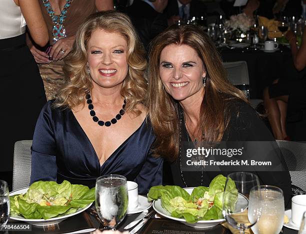 Television reporter Mary Hart and the First Lady of California Maria Shriver attend the American Women in Radio and Television 2010 Genii Awards at...