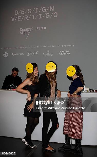 Francesca Versace, Bianca Brandolini D'Adda and Delfina Delettrez Fendi attend Fendi And Design Miami Present Design Vertigo: Preview held at Spazio...