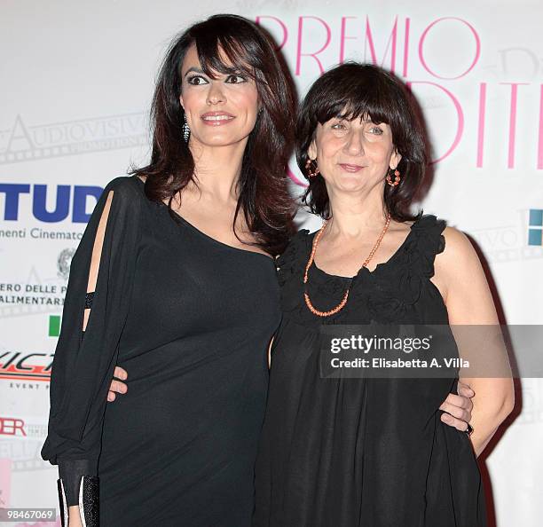 Maria Grazia Cucinotta and director Donatella Minorca attend the "2010 Premio Afrodite" at the Studios on April 14, 2010 in Rome, Italy.