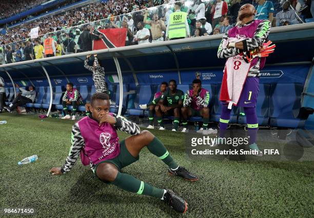Ogenyi Onazi of Nigeria sits dejected following the 2018 FIFA World Cup Russia group D match between Nigeria and Argentina at Saint Petersburg...