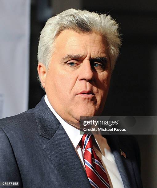 Host Jay Leno arrives at the American Women in Radio & Television Southern California 2010 Genii Awards at Skirball Cultural Center on April 14, 2010...