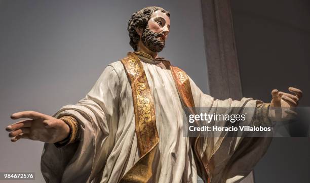 Religious figure on display at "Na Rota Das Catedrais - Construcoes E Identidades" exhibition in D. Luis I gallery of Palacio Nacional da Ajuda on...