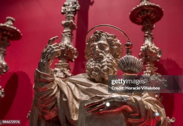 Religious figures on display at "Na Rota Das Catedrais - Construcoes E Identidades" exhibition in D. Luis I gallery of Palacio Nacional da Ajuda on...