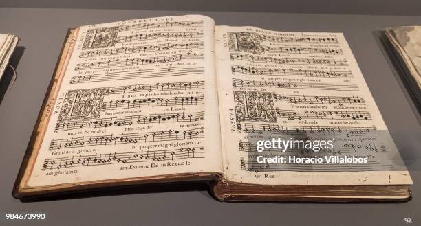 Religious music book on display at "Na Rota Das Catedrais - Construcoes E Identidades" exhibition in D. Luis I gallery of Palacio Nacional da Ajuda...