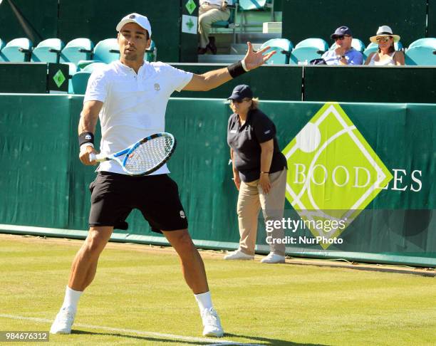 Fabio Fognini during his match against Kevin Anderson day one of The Boodles Tennis Event at Stoke Park on June 26, 2017 in Stoke Poges, England