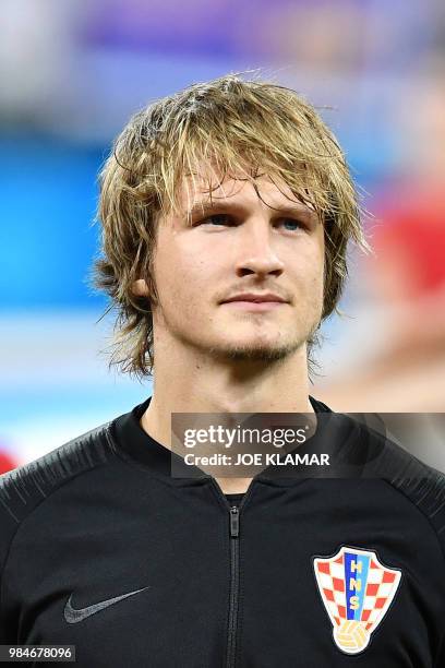 Croatia's defender Tin Jedvaj poses ahead of the Russia 2018 World Cup Group D football match between Iceland and Croatia at the Rostov Arena in...