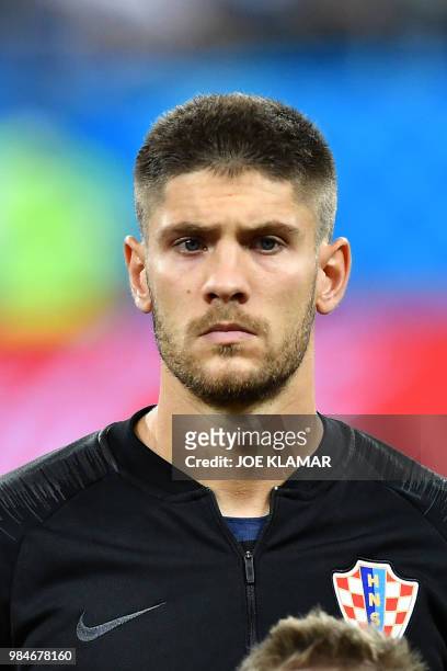 Croatia's forward Andrej Kramaric poses ahead of the Russia 2018 World Cup Group D football match between Iceland and Croatia at the Rostov Arena in...