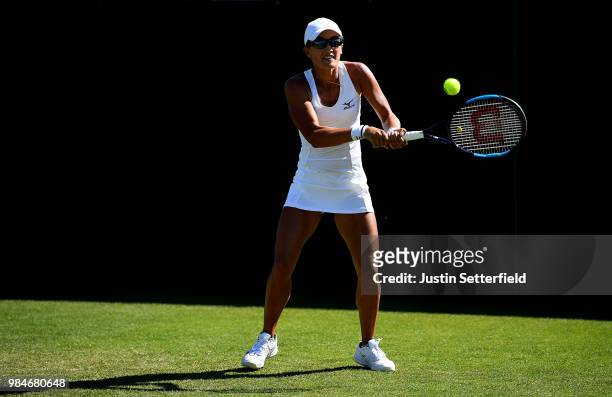 Arina Rodionova of Australia plays against Jaqueline Cristian of Romania during Wimbledon Championships Qualifying - Day 2 at The Bank of England...