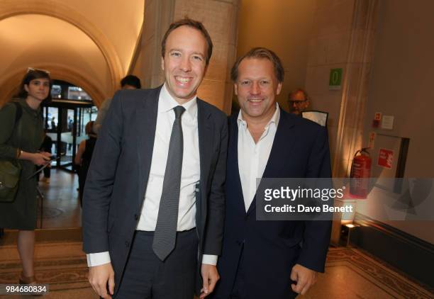 Matt Hancock, Secretary of State for Culture, Media and Sport, and David Ross attend a private view of the "Michael Jackson: On The Wall" exhibition...