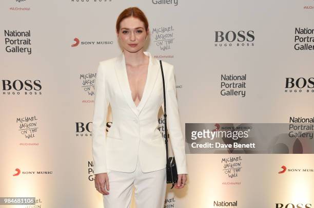 Eleanor Tomlinson attends a private view of the "Michael Jackson: On The Wall" exhibition sponsored by HUGO BOSS at the National Portrait Gallery on...
