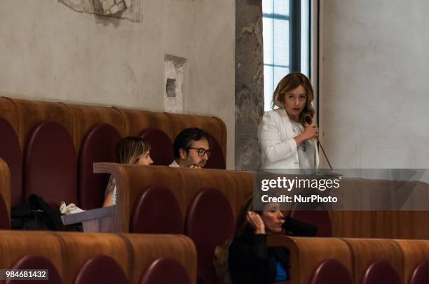 Giorgia Meloni from the Fratelli d'Italia party speaks during the Assembly Capitoline in Rome, Italy, on 26 June 2018. The Mayor of Rome Virginia...