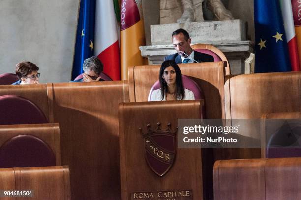 The Mayor of Rome Virginia Raggi presents to the Capitoline Assembly the counterclaim of the M5S on the title of a street in Rome to Giorgio...