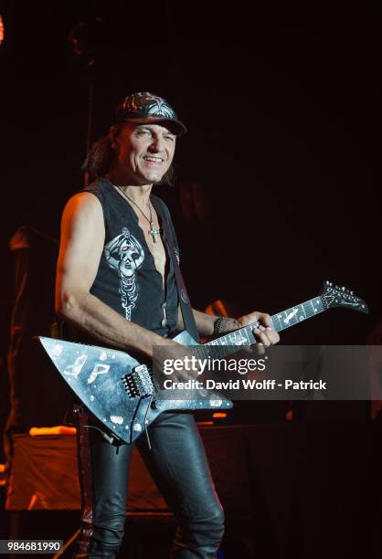 Matthias Jabs from Scorpions performs at AccorHotels Arena on June 26, 2018 in Paris, France.