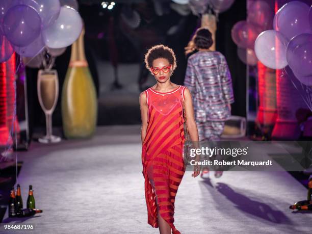 Model walks the runway for Krizia Robustella show during the Barcelona 080 Fashion Week on June 26, 2018 in Barcelona, Spain.