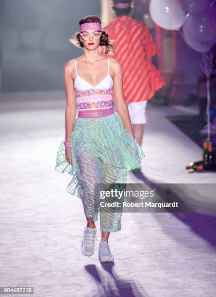 Model walks the runway for Krizia Robustella show during the Barcelona 080 Fashion Week on June 26, 2018 in Barcelona, Spain.