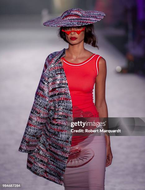 Model walks the runway for Krizia Robustella show during the Barcelona 080 Fashion Week on June 26, 2018 in Barcelona, Spain.