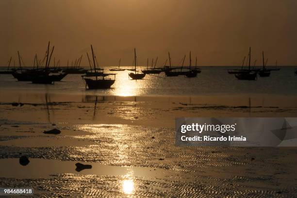 puesta de sol en playa zanzibar - puesta de sol - fotografias e filmes do acervo