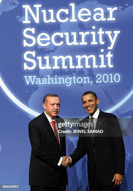 President Barack Obama greets Turkish Prime Minister Recep Tayyip Erdogan before a dinner at the Washington Convention Center during the Nuclear...