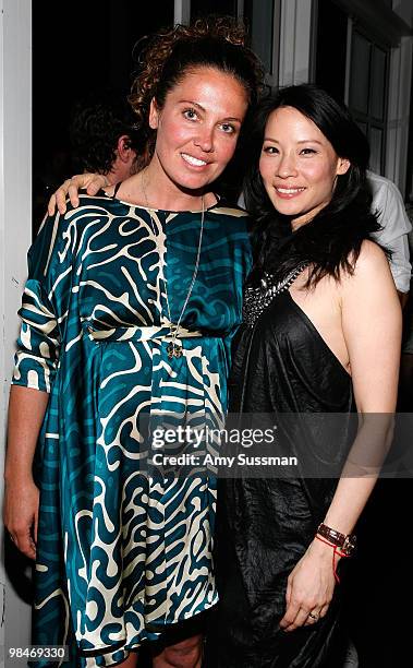 Celebrity Hair Stylist Tara Smith and actress Lucy Liu attend Tara Smith's New Hair Care Product Line Launch at Urban Zen on April 14, 2010 in New...