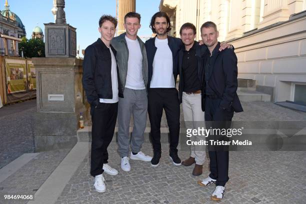 Jonathan Berlin, Jannis Niewoehner, Nik Xhelilaj, Vinzenz Kiefer and Axel Schreiber attend the BURDA Summer Party on June 26, 2018 in Berlin, Germany.