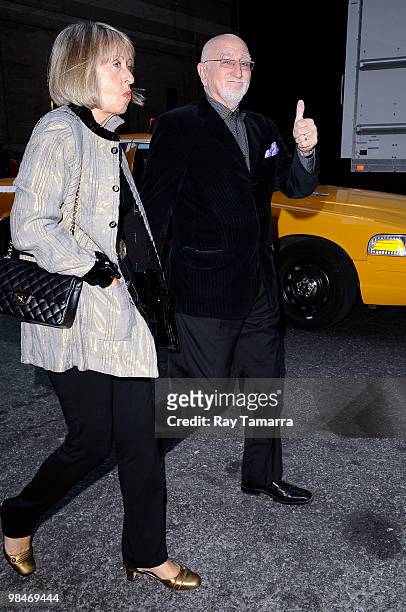 Actor Dominic Chianese and Jane Pittson walk in Midtown Manhattan on April 14, 2010 in New York City.