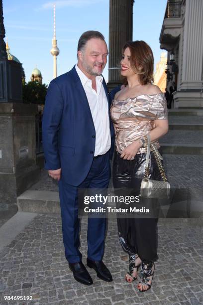 Alexander Fuerst zu Schaumburg-Lippe and his girlfriend Mahkameh Navabi attend the BURDA Summer Party on June 26, 2018 in Berlin, Germany.