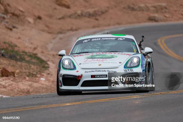 Porsche Cayman GT4 Division driver Thomas Collingwood in his 2016 Porsche Cayman GT4 Clubsport during the 2018 Pikes Peak International Hill Climb on...