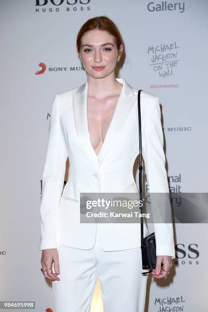 Eleanor Tomlinson attends the 'Michael Jackson: On The Wall' Private View sponsored by HUGO BOSS at the at National Portrait Gallery on June 26, 2018...
