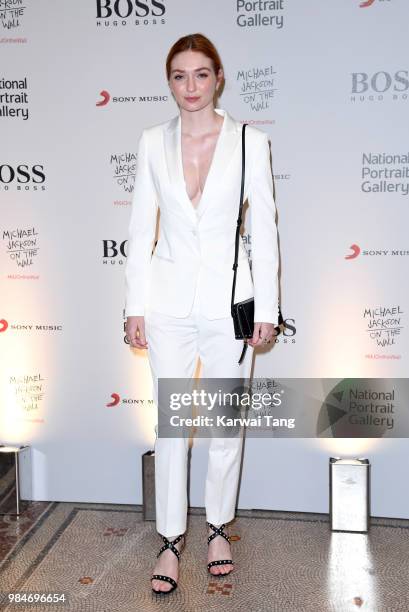 Eleanor Tomlinson attends the 'Michael Jackson: On The Wall' Private View sponsored by HUGO BOSS at the at National Portrait Gallery on June 26, 2018...