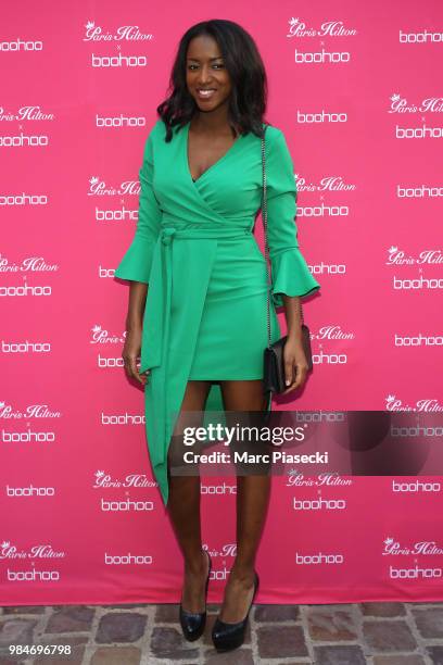 Hapsatou Sy attends Paris Hilton x Boohoo Party at Hotel Le Marois on June 26, 2018 in Paris, France.