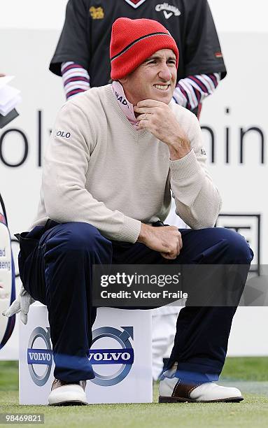 Gonzalo Fernandez-Castano of Spain waits to tee off on the 9th hole during the Round One of the Volvo China Open on April 15, 2010 in Suzhou, China.