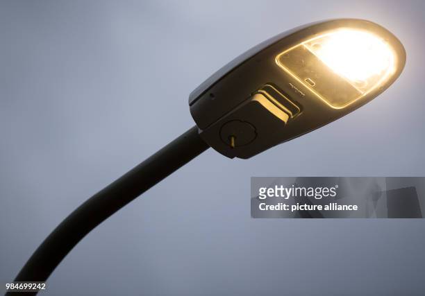Street light reaches up in the sky in Floersheim, Germany, 16 January 2018. The Hessian state government supports cities and municipalities...