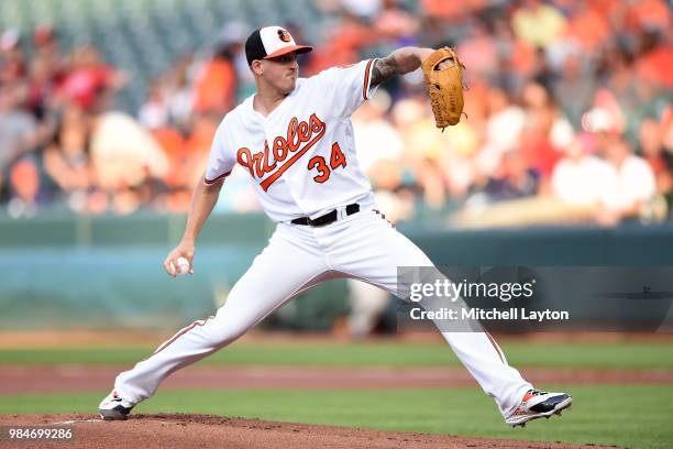Kevin Gausman of the Baltimore Orioles pitches in the first inning during a baseball game against the Seattle Mariners at Oriole Park at Camden Yards...