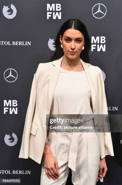 Rebecca Mir arrives for the Riani fashion show during the Mercedes Benz Fashion Week at the ewerk in Berlin, Germany, 16 January 2018. Photo: Soeren...