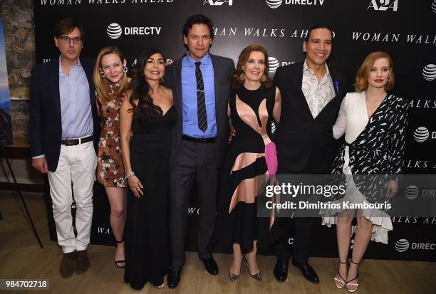 Rick Solomon, Louisa Krause, Yvonne Russo, Chaske Spencer, director Susanna White, Michael Greyeyes and Jessica Chastain attend The "Woman Walks...