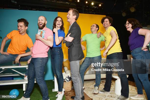 Actor Neil Patrick Harris and improv group OSFUG pose during the Jif Power Ups launch event at Carolines on Broadway on June 26, 2018 in New York...