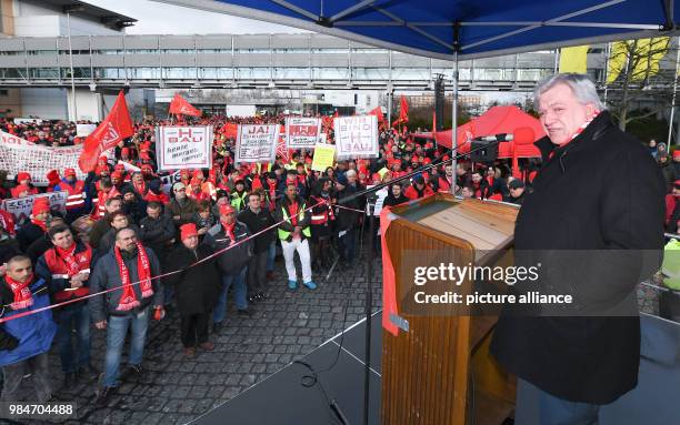 The Premier of the state of Hesse, Volker Bouffier , speaking during a rally in front of the Adam Opel House in Ruesselsheim, Germany, 17 January...