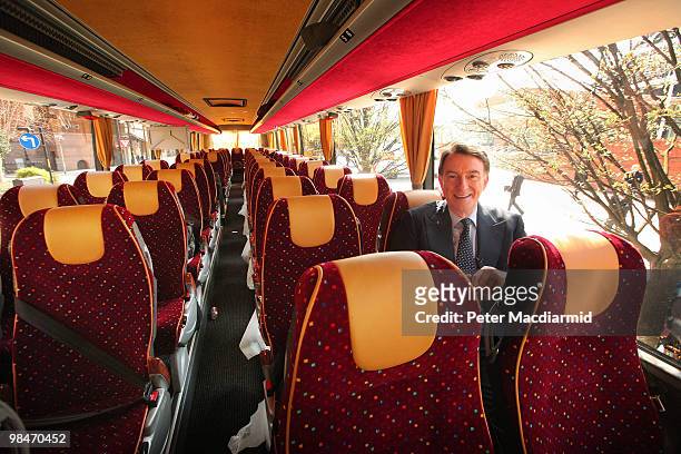 Business Secretary Lord Mandelson sits on the Labour party election campaign 'battle bus' on April 15, 2010 in Manchester, England. The General...