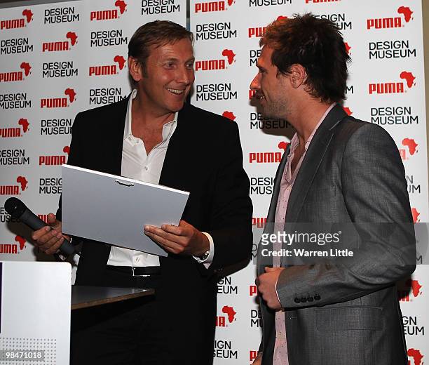 Jochen Zeitz, Chairman and CEO PUMA and PUMA Safe award winner, Johann Bondu speaks to gathered guests at The PUMA VIP dinner for the launch of their...
