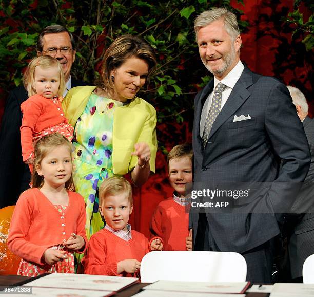 Belgium's Crown Prince Philippe , his wife Princess Mathilde and their children, Princess Elisabeth , Prince Gabriel , Prince Emmanuel and Princess...