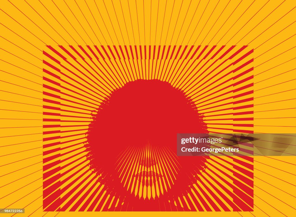 Retro woman's face with vector sunbeams