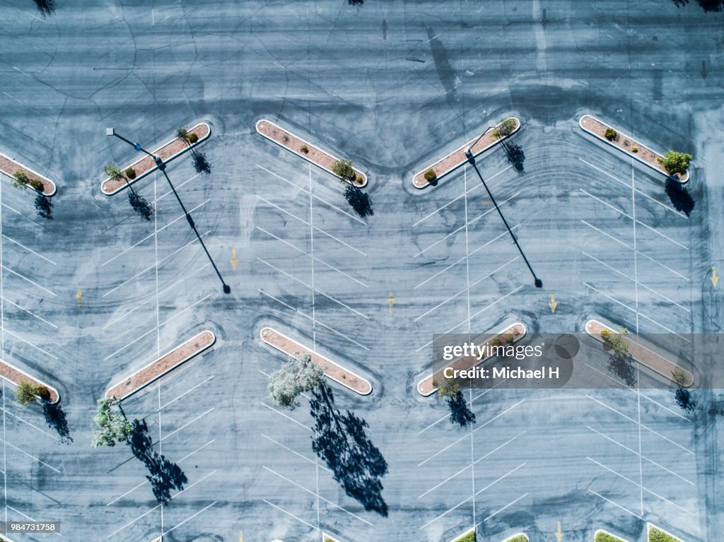 Aerial photograph of a resort parking lot.