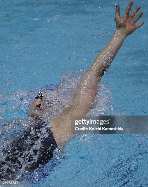 Aya Terakawa competes in the women's 100m Backstroke Final during the day three of the Japan Swim 2010 at Tokyo Tatsumi International Swimming Pool...