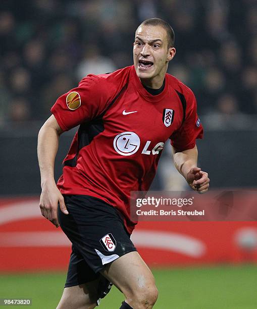 Robert Zamora of Fulham screems during the UEFA Europa League quarter final second leg match between VfL Wolfsburg and Fulham FC at Volkswagen Arena...