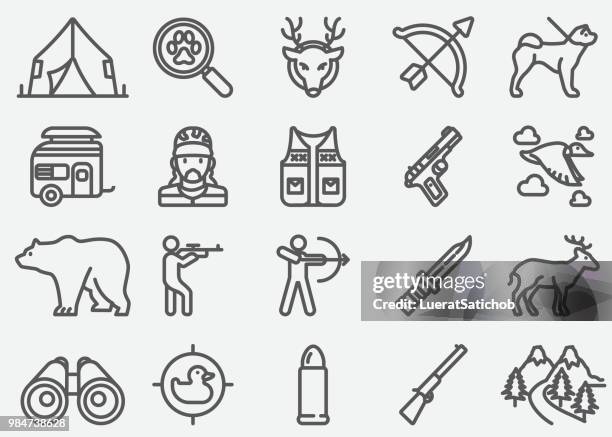 ilustrações de stock, clip art, desenhos animados e ícones de hunting line icons - animal morto