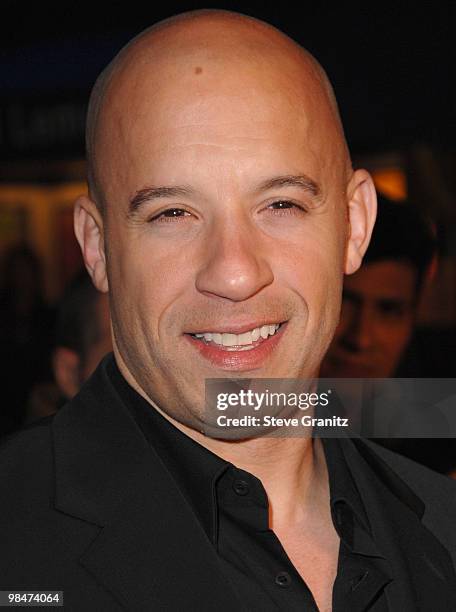 Vin Diesel arrives at the Los Angeles premiere of "Fast & Furious" at the Gibson Amphitheatre on March 12, 2009 in Universal City, California.